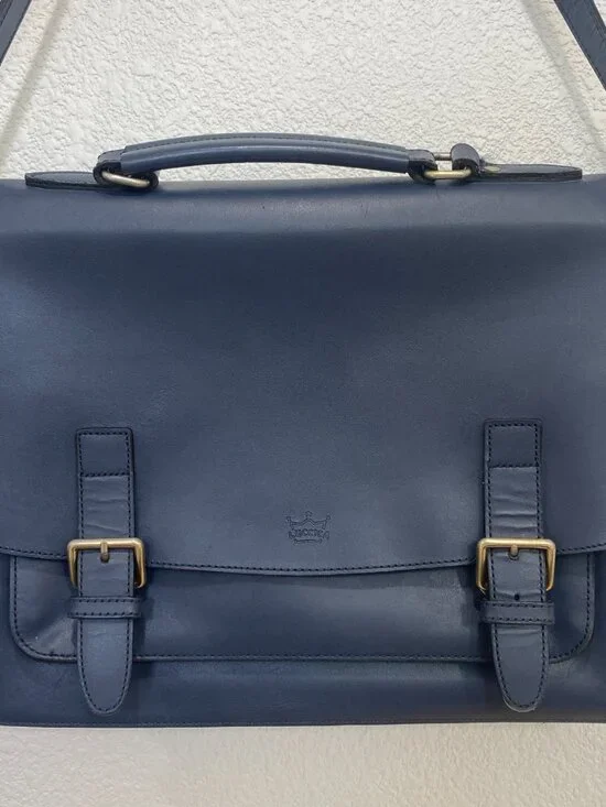 Luccica Navy Blue Leather Satchel Shoulder Bag Briefcase Minimalist Korean Desig - Picture 5 of 15